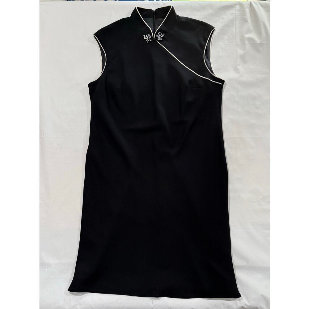 Vintage Kasper Dress Black and Cream Asian Inspired Women's Size 16 (091)